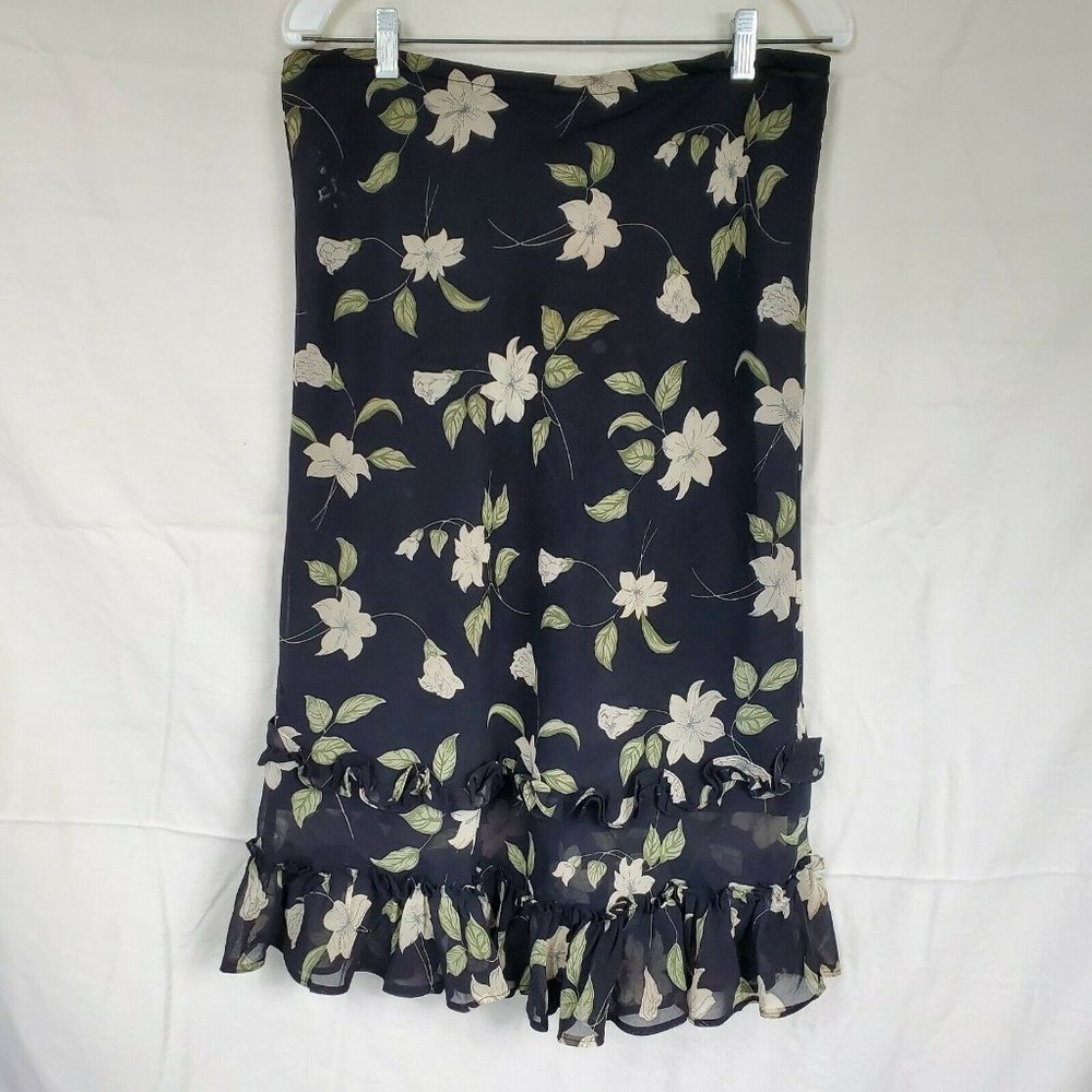 Rag Womens Black Floral Skirt Pull On Size M